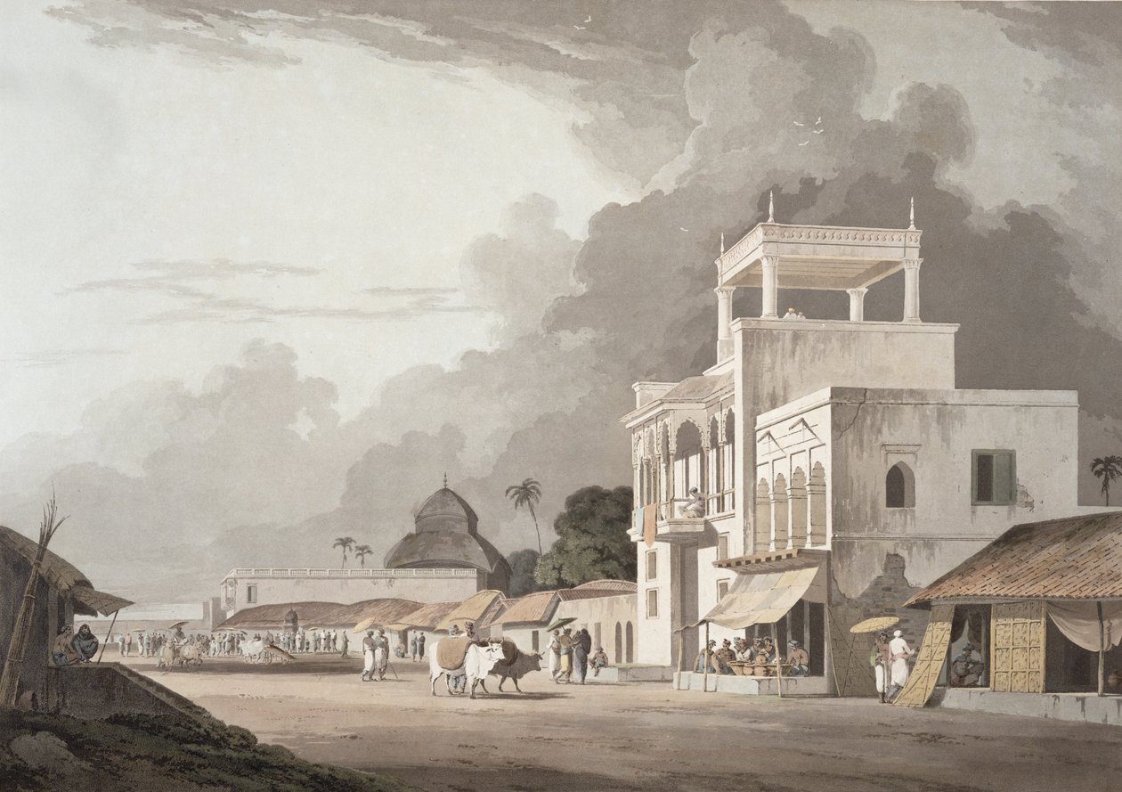 &39;ओरिएंटल सीन्स&39; से चितपोर रोड, कलकत्ता, प्लेट II पर देखें, 1797 (रंगीन जलीय) द्वारा थॉमस डेनिएल