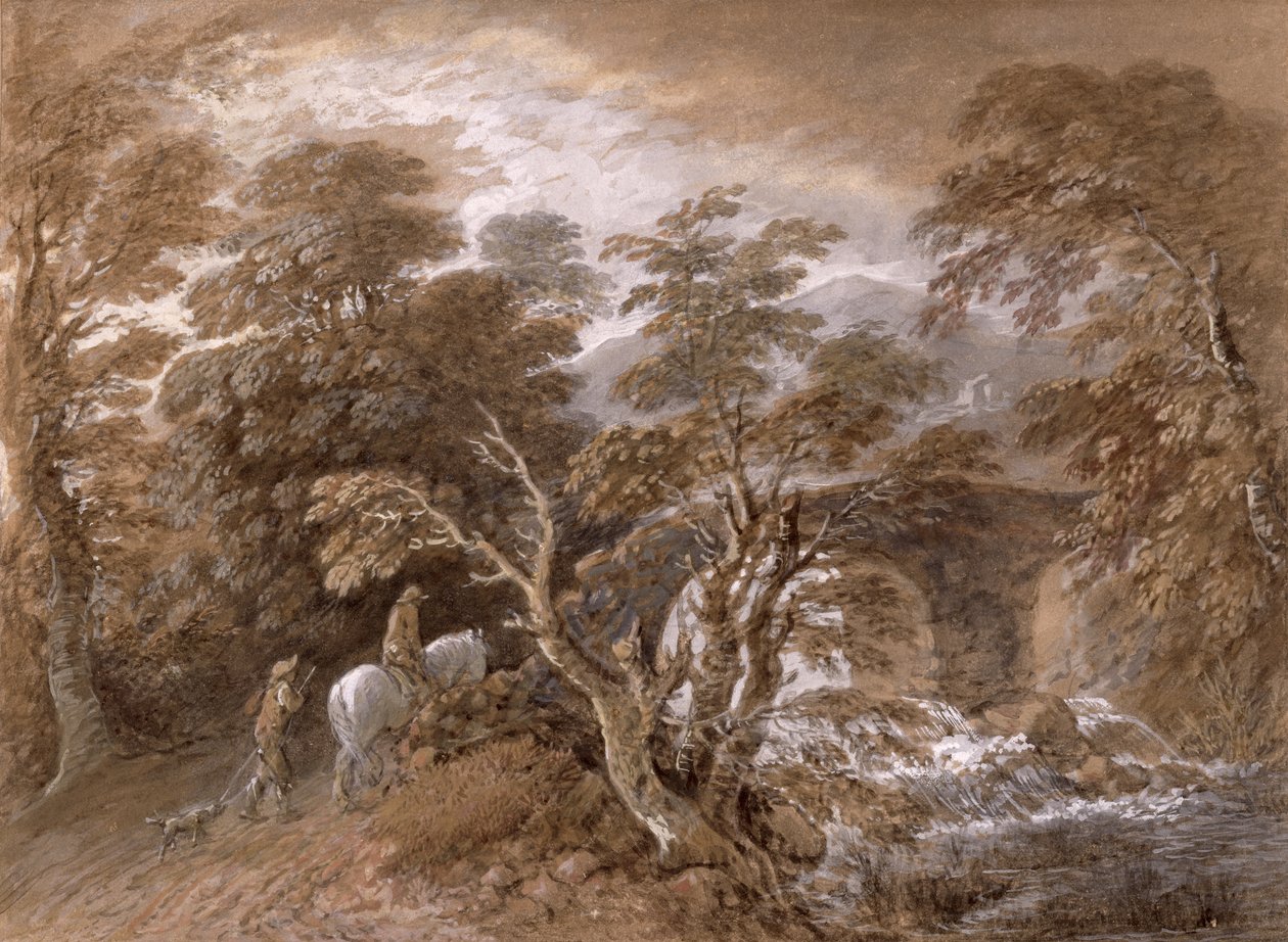 चट्टानों और पौधों के साथ एक वुडलैंड पूल, c.1765-70 (कागज पर ऑइल पेंट के साथ ग्रेफाइट पर wc और ब्लैक चॉक) द्वारा थॉमस गेन्सबोरो
