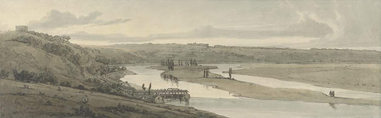 मारली और सेंट जर्मेन-एन-ले में वाटरवर्क्स दूरी, 1802 (हाथ से रंग की नक़्क़ाशी) में देखा द्वारा थॉमस गिर्टिन
