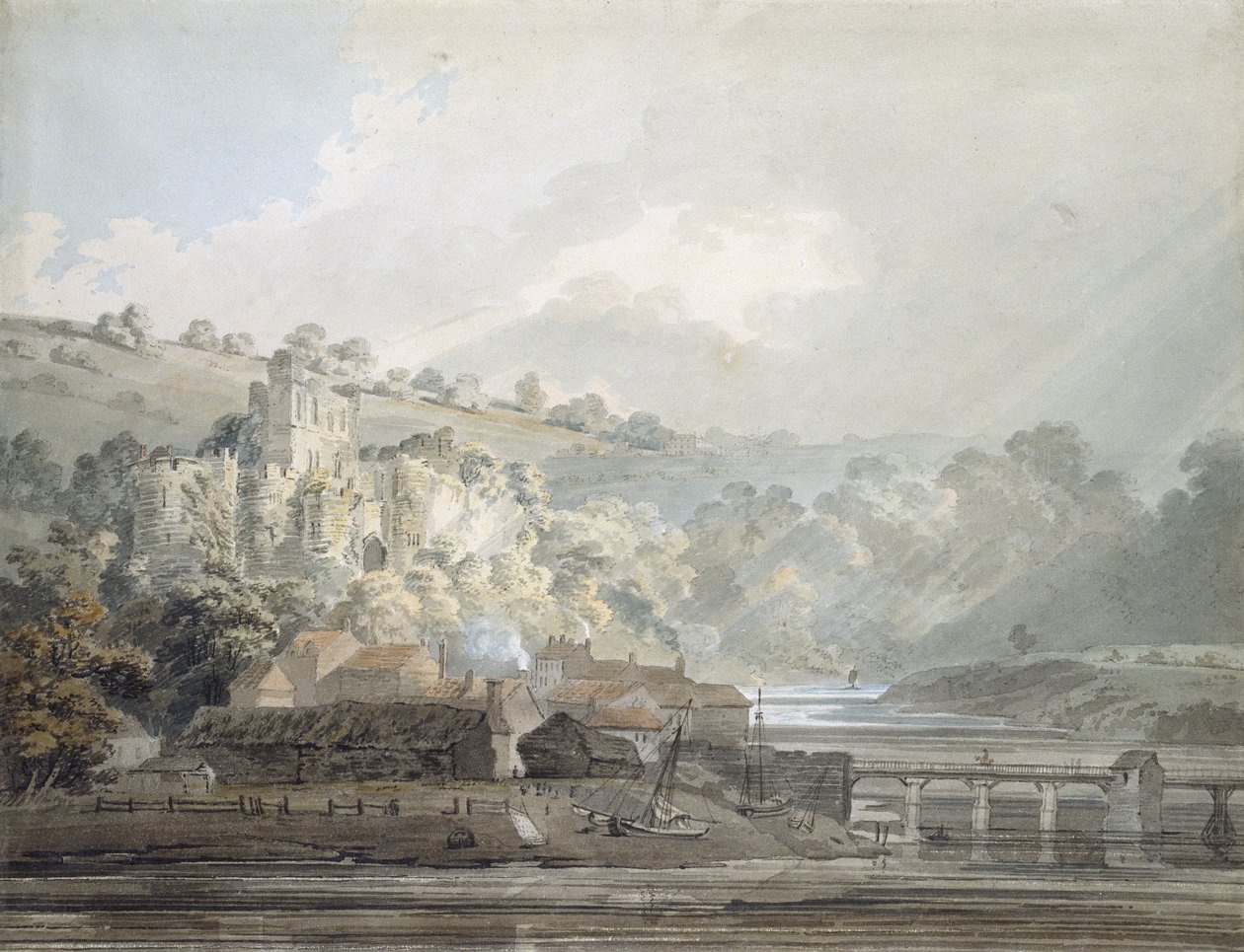 चेप्स्टो, मोनमाउथशायर का दृश्य, c.1791-92 (ग्रेफाइट में संकेत पर पेन और काली स्याही से छुआ गया पानी) द्वारा थॉमस गिर्टिन