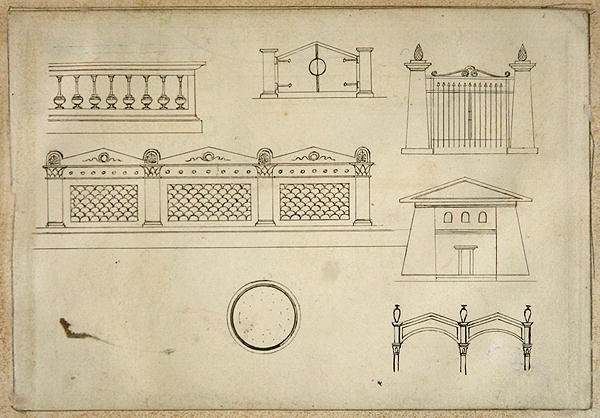 गेट्स, दीवारों, और Balustrade के लिए डिजाइन, प्राचीन शैली में सजावटी विवरण के इक्कीस कलम चित्र से द्वारा थॉमस होप