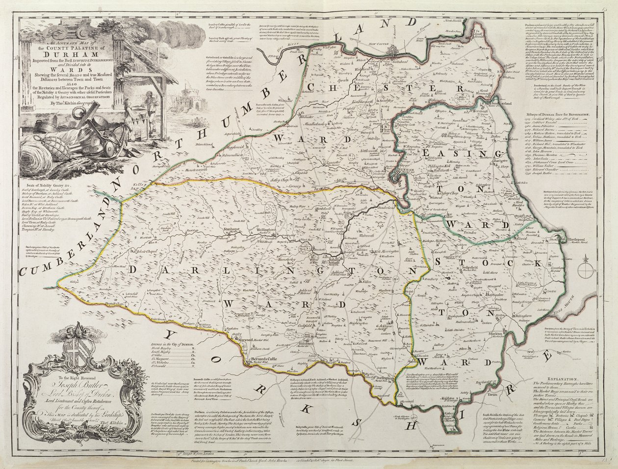 डरहम का नक्शा, 1777 (हाथ के रंग की नक्काशी) द्वारा थॉमस किचन