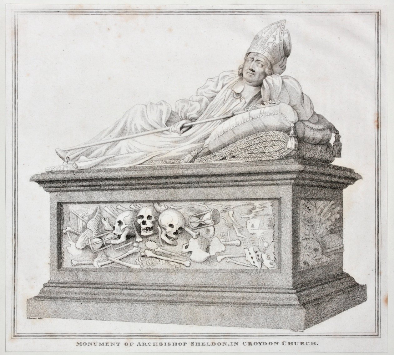 क्रॉयडन चर्च, 1794 में आर्कबिशप शेल्डन का स्मारक (प्रिंट) द्वारा थॉमस लॉरेंस