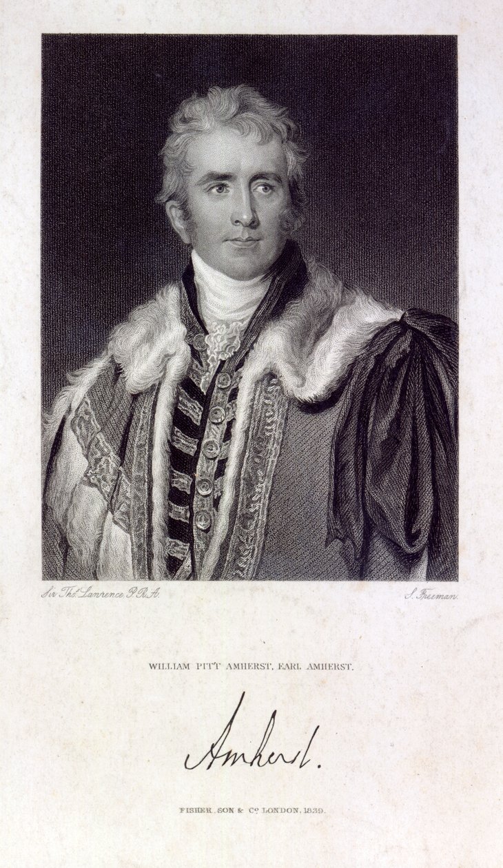 विलियम पिट एमहर्स्ट, अर्लाक के अर्ल एमहर्स्ट (1773-1857), सैमुअल फ्रीमैन (1773-1857) द्वारा उत्कीर्ण, 1829 द्वारा थॉमस लॉरेंस