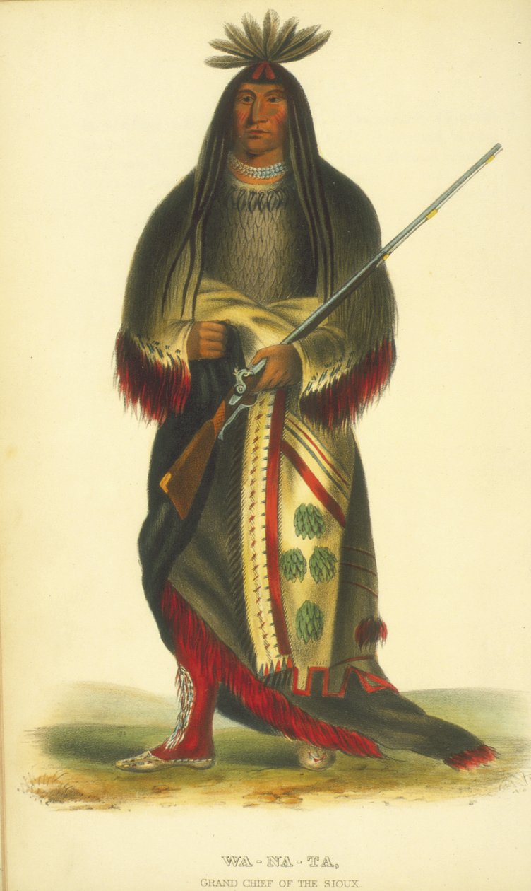 वा-ना-ता, सिओक्स के ग्रैंड चीफ, 1848 (हाथ से बने लिथो) द्वारा 
