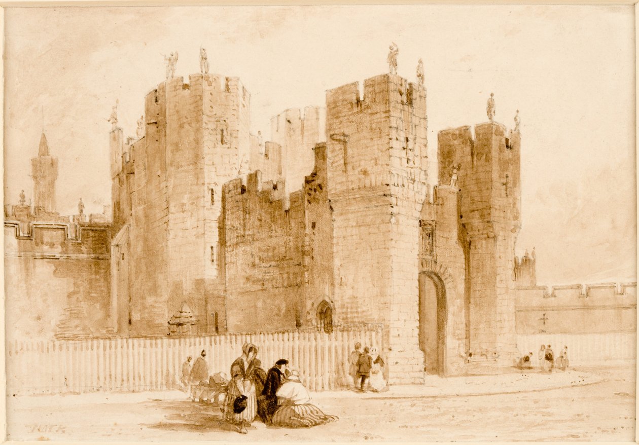 Alnwick Castle (स्याही (सेपिया) और कार्ड पर पेंसिल) द्वारा थॉमस माइल्स रिचर्डसन
