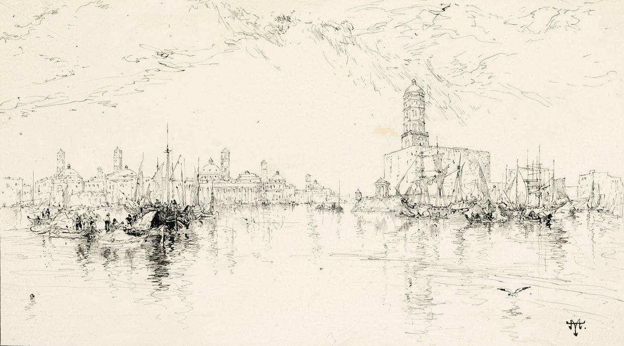 वेरज़ क्रूज़, मैक्सिको हार्बर, 1885 (क्रीम चित्रण बोर्ड पर कलम और स्याही) द्वारा थॉमस मोरन