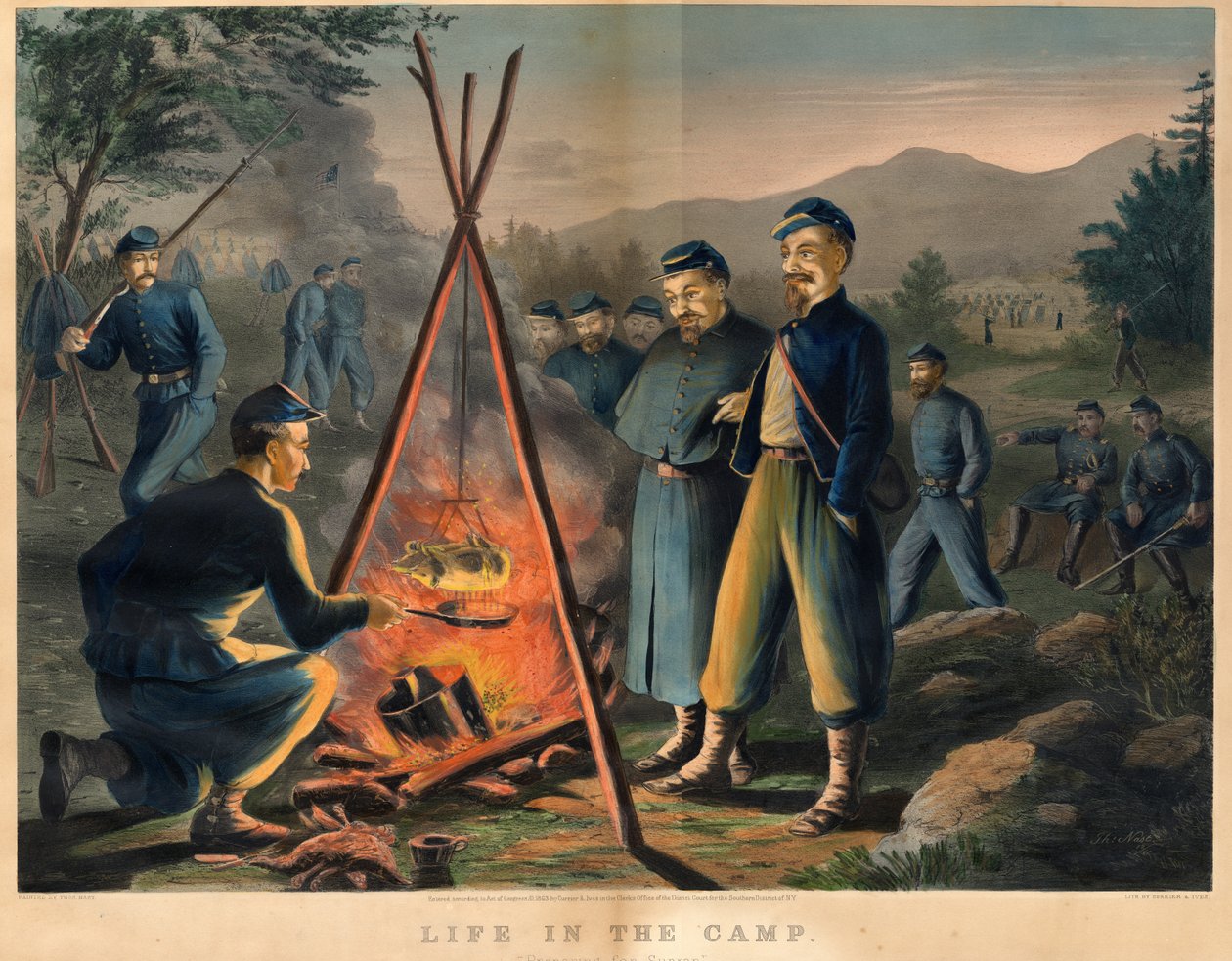 द लाइफ इन द कैंप, क्यूरियर und Ives द्वारा प्रकाशित, 1863 द्वारा थॉमस नास्ट