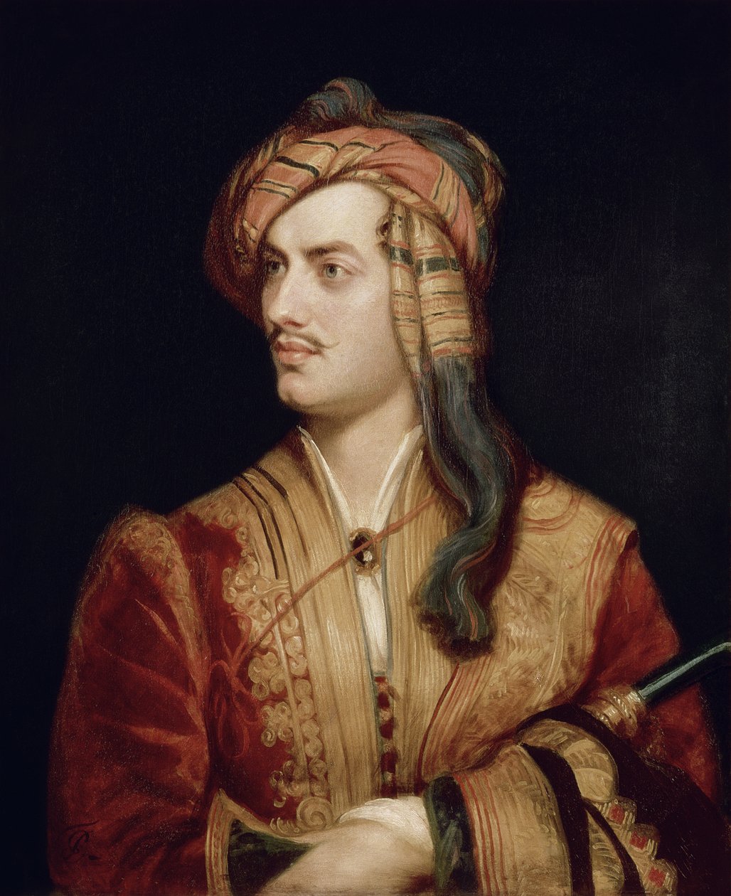 पोर्ट ऑफ़ जॉर्ज गॉर्डन (1788-1824) रोहडेल की 6 वीं बैरन बायरन अल्बेनियन ड्रेस में, 1813 द्वारा थॉमस फिलिप्स