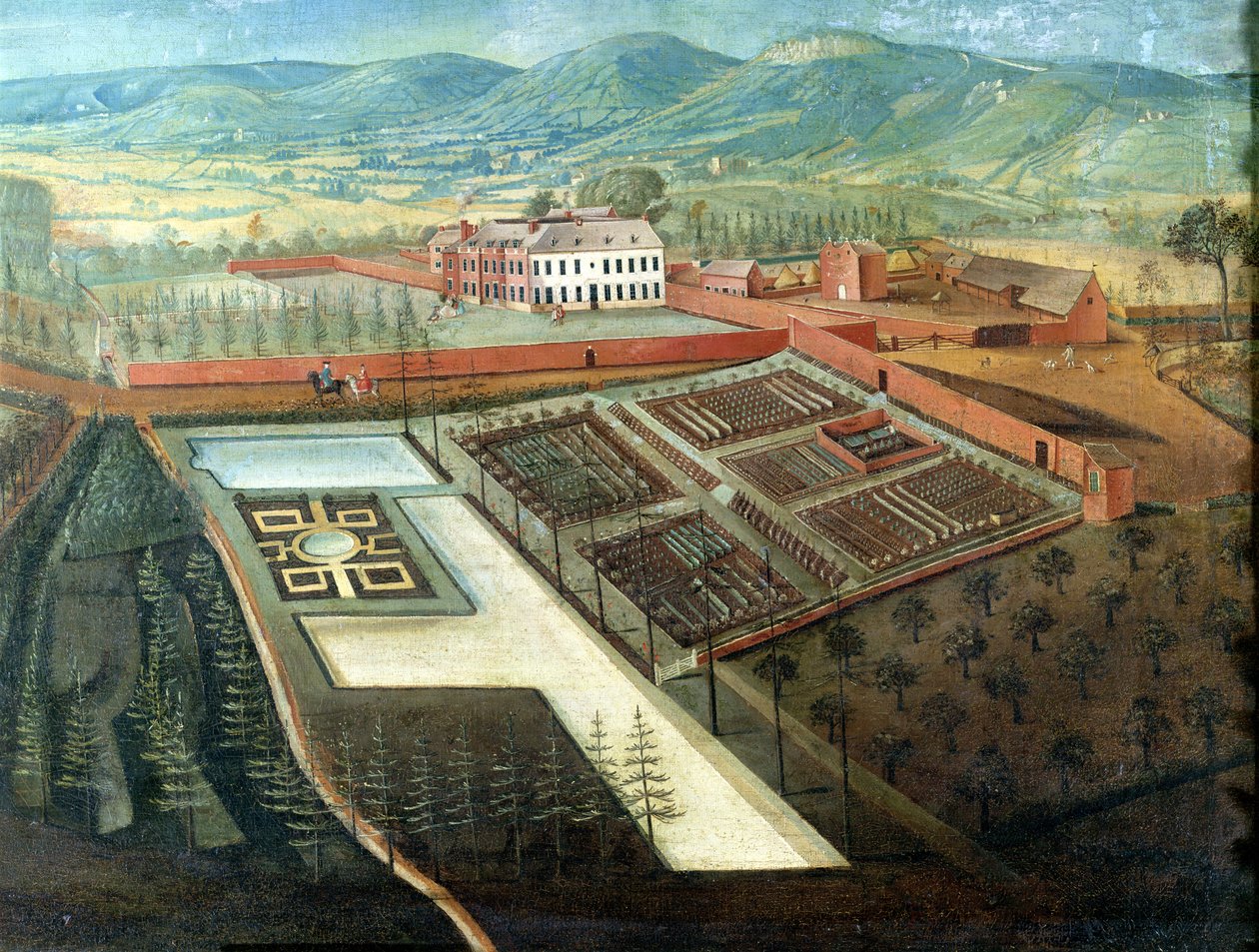 वनस्पति उद्यान, चार्लटन पार्क के नयनाभिराम दृश्य का विस्तार, c.1745 (18136 का विस्तार) द्वारा थॉमस रॉबिन्स