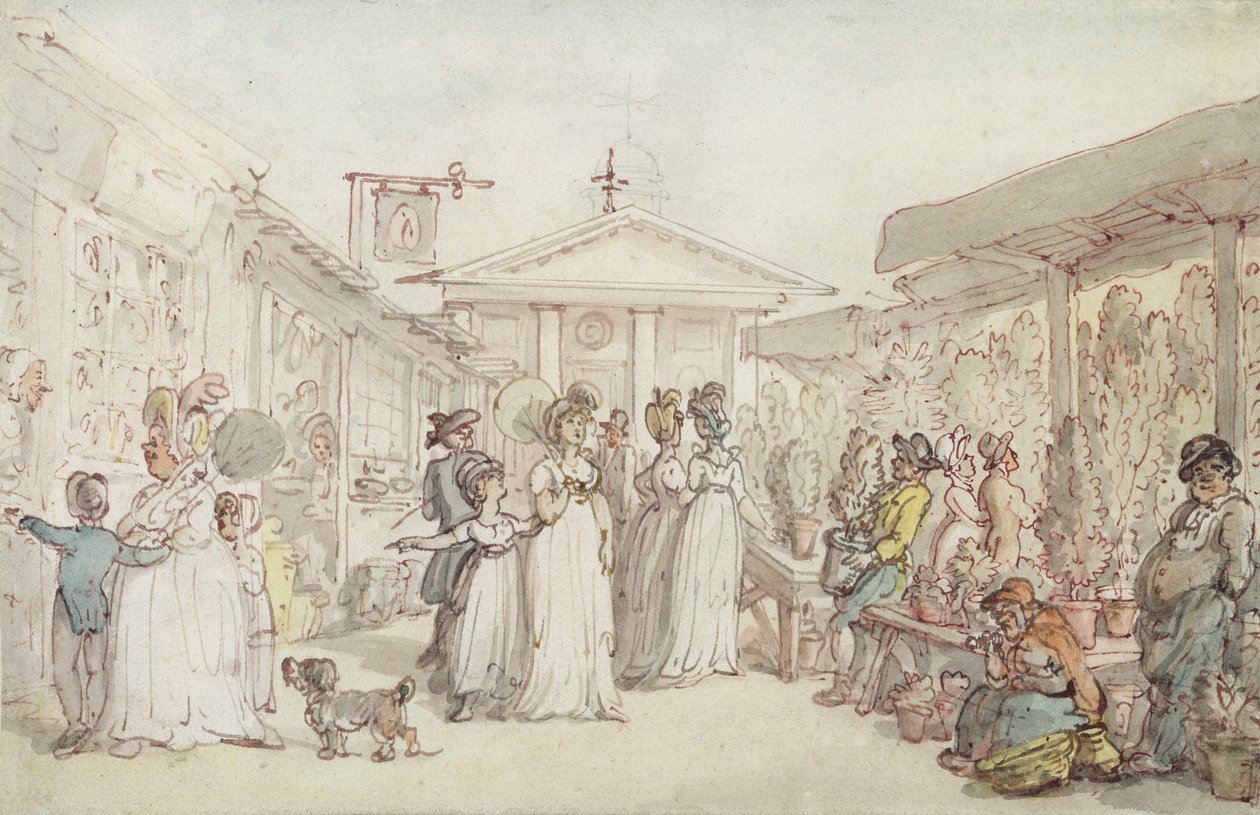 कोवेंट गार्डन मार्केट, c.1795-1810 (पेन पेपर पर स्याही और डब्लूसी और पेंसिल) द्वारा थॉमस रोलैंड्सन