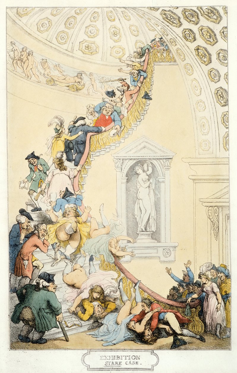 प्रदर्शनी स्टेयर केस, c.1800 (रंगीन नक़्क़ाशी) द्वारा थॉमस रोलैंड्सन