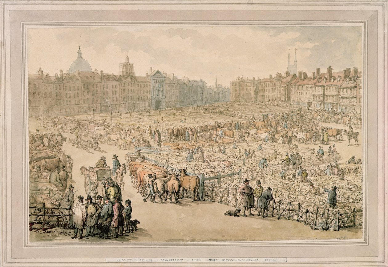 स्मिथफील्ड मार्केट, 1810 द्वारा थॉमस रोलैंड्सन