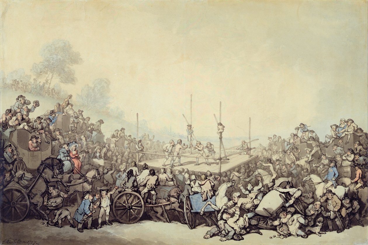 द प्राइज फाइट, 1787 (पेन, स्याही और wc ओवर ग्रेफाइट ऑन पेपर) द्वारा थॉमस रोलैंड्सन