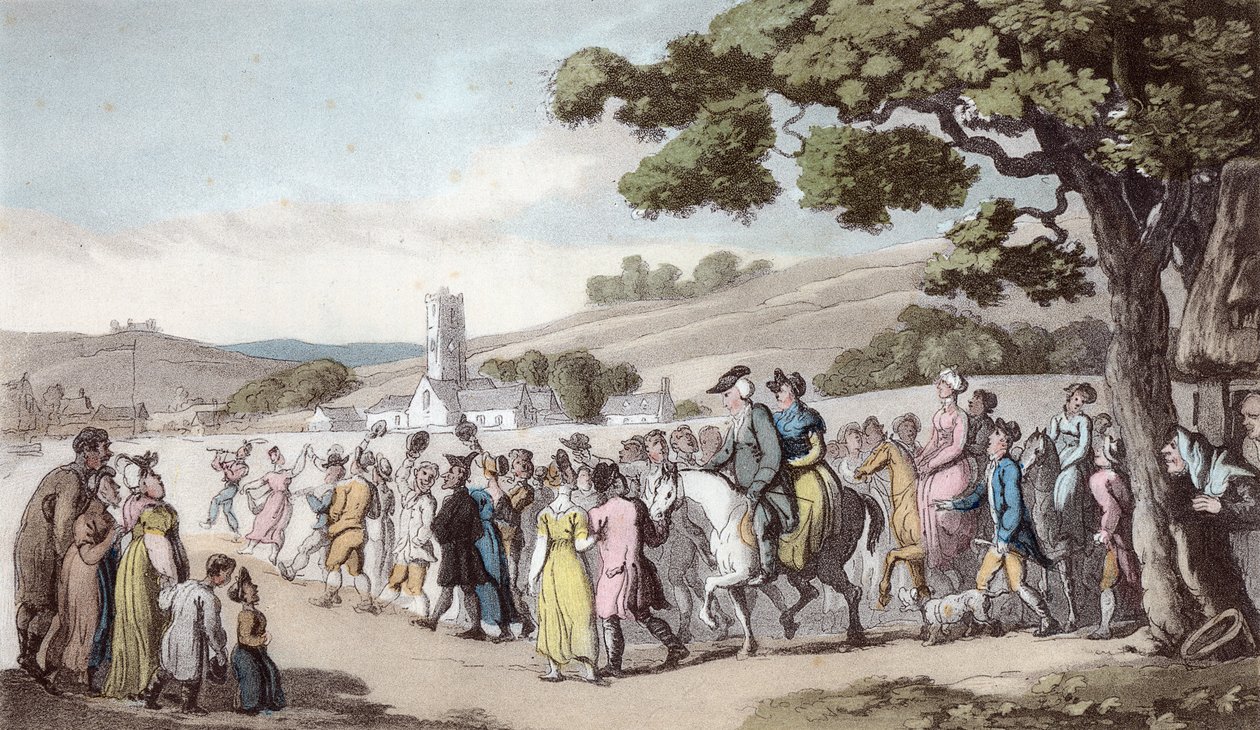 आपका स्वागत है, ओलिवर गोल्डस्मिथ, पब द्वारा &39;द विकर ऑफ वेकफील्ड&39; से चित्रण। एकरमैन, 1817 (हाथ से बने एक्वाटिंट) द्वारा थॉमस रोलैंड्सन