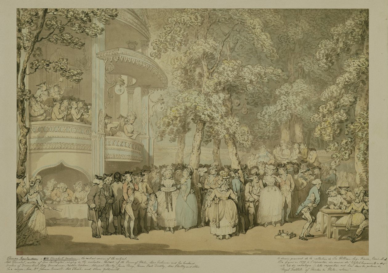 वॉक्सहॉल गार्डन, c.1784 (कागज पर पेंसिल के ऊपर कलम और भूरी स्याही से धोएं और डब्ल्यूसी द्वारा थॉमस रोलैंड्सन