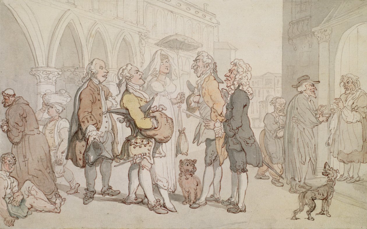 वेनिस में पर्यटक, c.1810 (कलम, भूरे रंग की स्याही और कागज पर wc) द्वारा थॉमस रोलैंड्सन