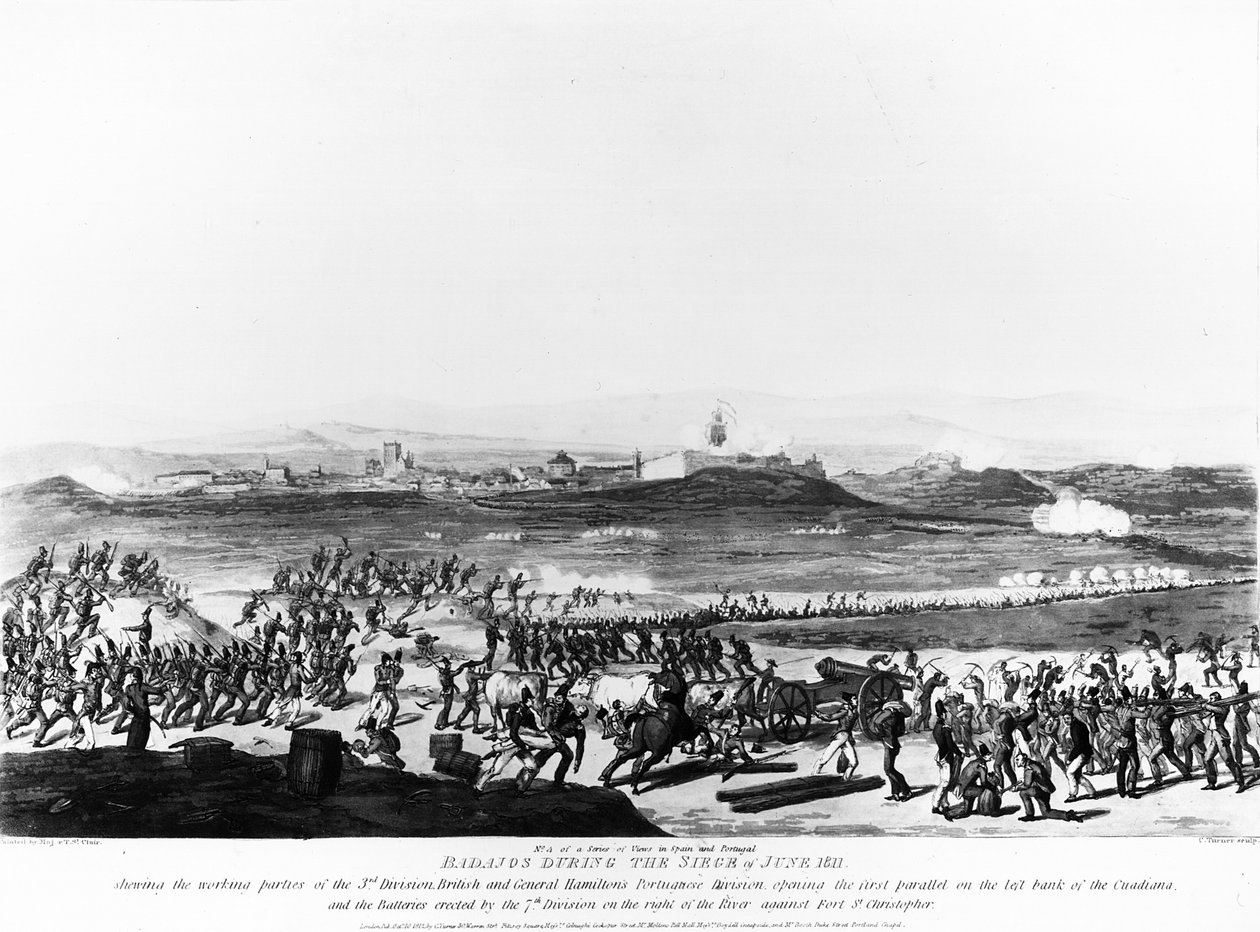 बैजोस जून 1811 की घेराबंदी के दौरान, चार्ल्स टर्नर, 1812 द्वारा उकेरा गया द्वारा थॉमस स्टॉन्टन सेंट क्लेयर