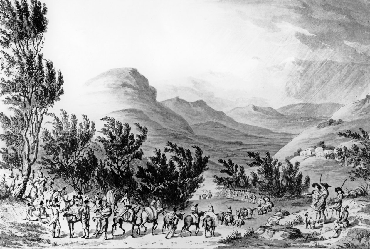 सेरा डे एस्ट्रेला या डे नेवे, मार्च ऑफ बैगेजेज फॉलो द आर्मी, 16 मई 1811, चार्ल्स टर्नर द्वारा उत्कीर्ण, 1815 द्वारा थॉमस स्टॉन्टन सेंट क्लेयर