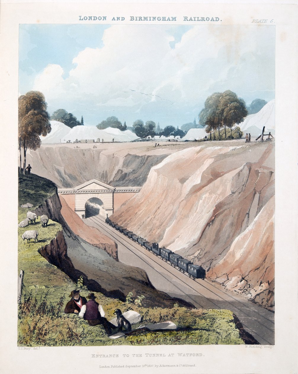 वाटफोर्ड में सुरंग का प्रवेश, 1837 (हाथ के रंग की नक्काशी) द्वारा थॉमस टैलबोट बरी