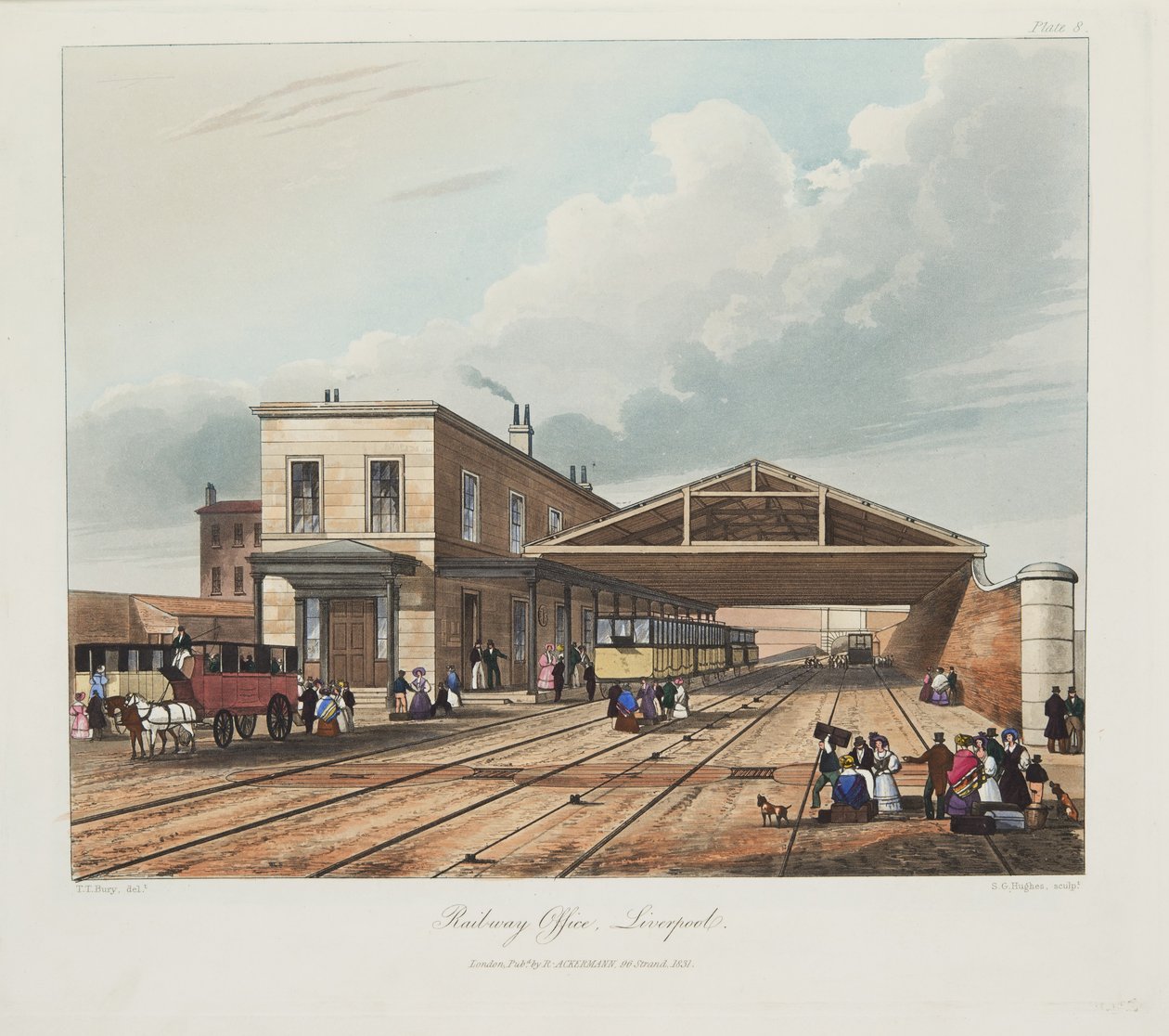 रेलवे कार्यालय, लिवरपूल, 1831 (हाथ के रंग का उत्कीर्णन) द्वारा थॉमस टैलबोट बरी