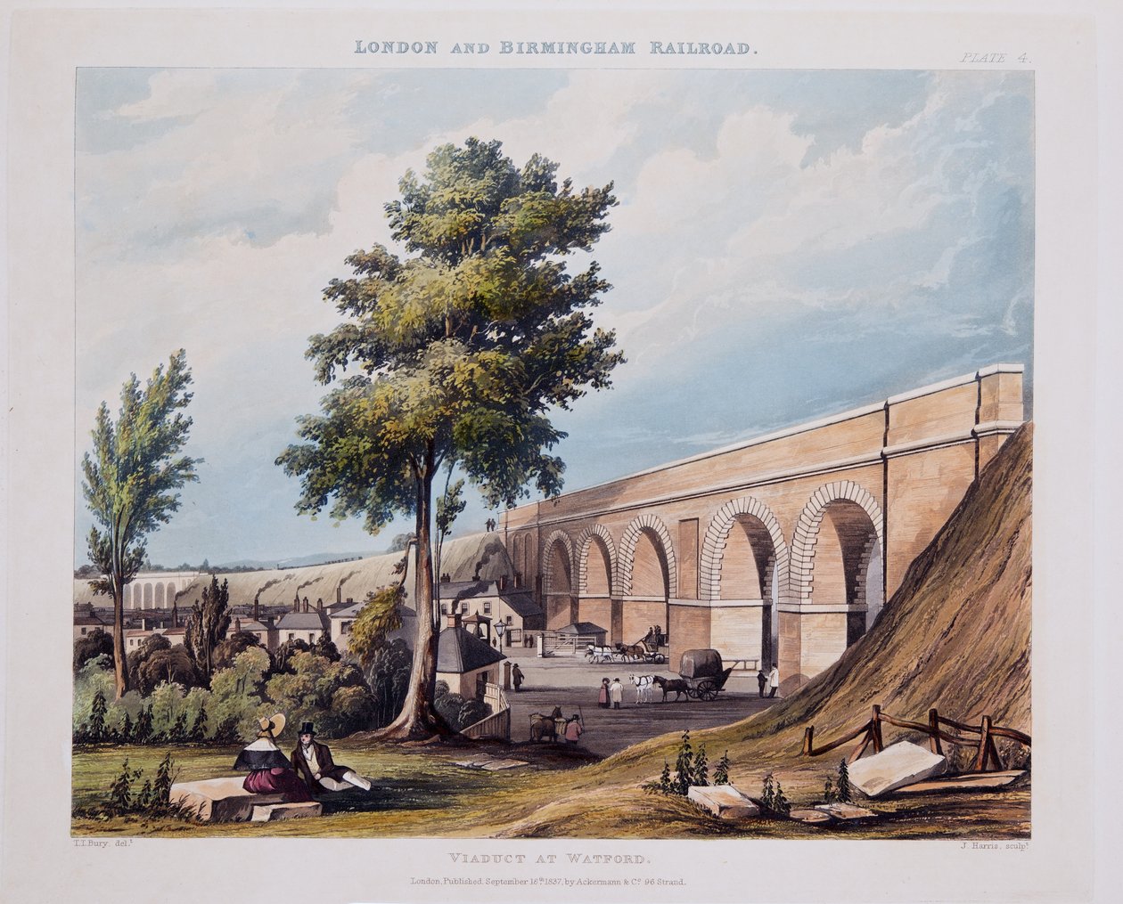 वॉटफोर्ड में वायाडक्ट, 1837 (हाथ के रंग की नक्काशी) द्वारा थॉमस टैलबोट बरी