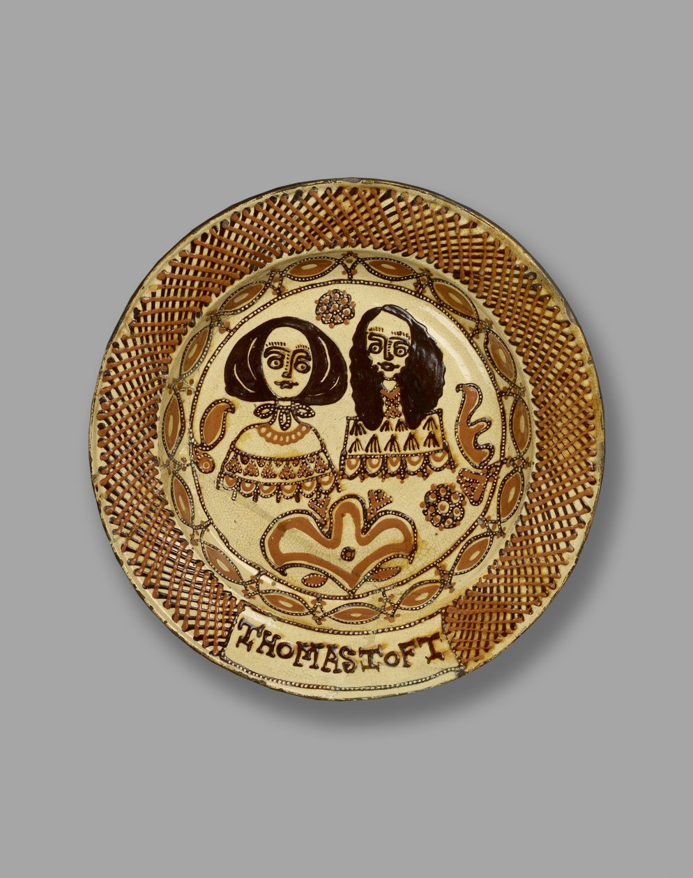 टोफ़्ट डिश, स्टैफोर्डशायर स्लिपवेयर, c.1670 (चित्रित मिट्टी के बर्तन) द्वारा थॉमस टॉफ्ट