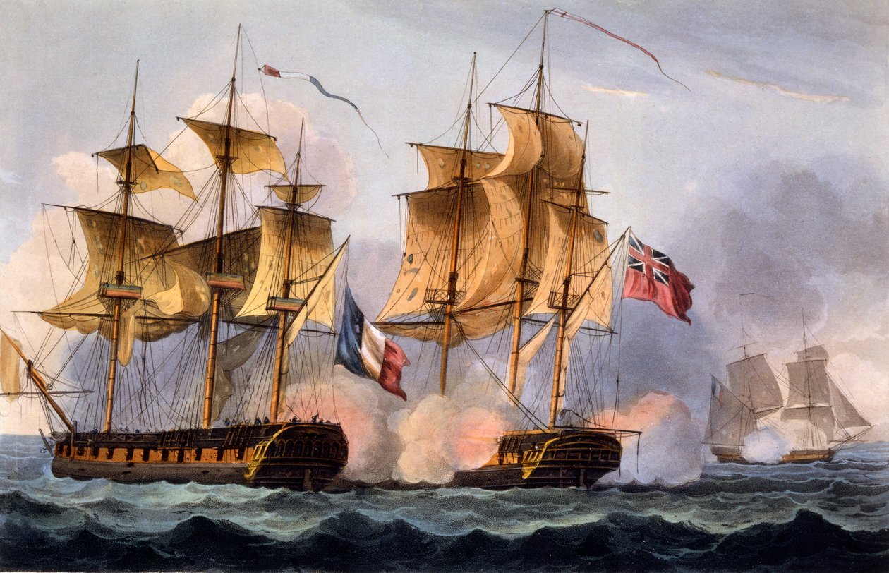 जेम्स डेन्किंस द्वारा (1817 से 1817 तक, वर्ष 1793 से 1817 तक &39;द ग्रेट नेवल ऑफ़ अचीवमेंट्स ऑफ़ ग्रेट ब्रिटेन&39; से थॉमस सदरलैंड द्वारा बनाया गया ले देसियस का क़ब्ज़ा) पहली बार 1817 में (हाथ से रंगा हुआ जलीय) द्वारा थॉमस व्हिटकॉम्ब