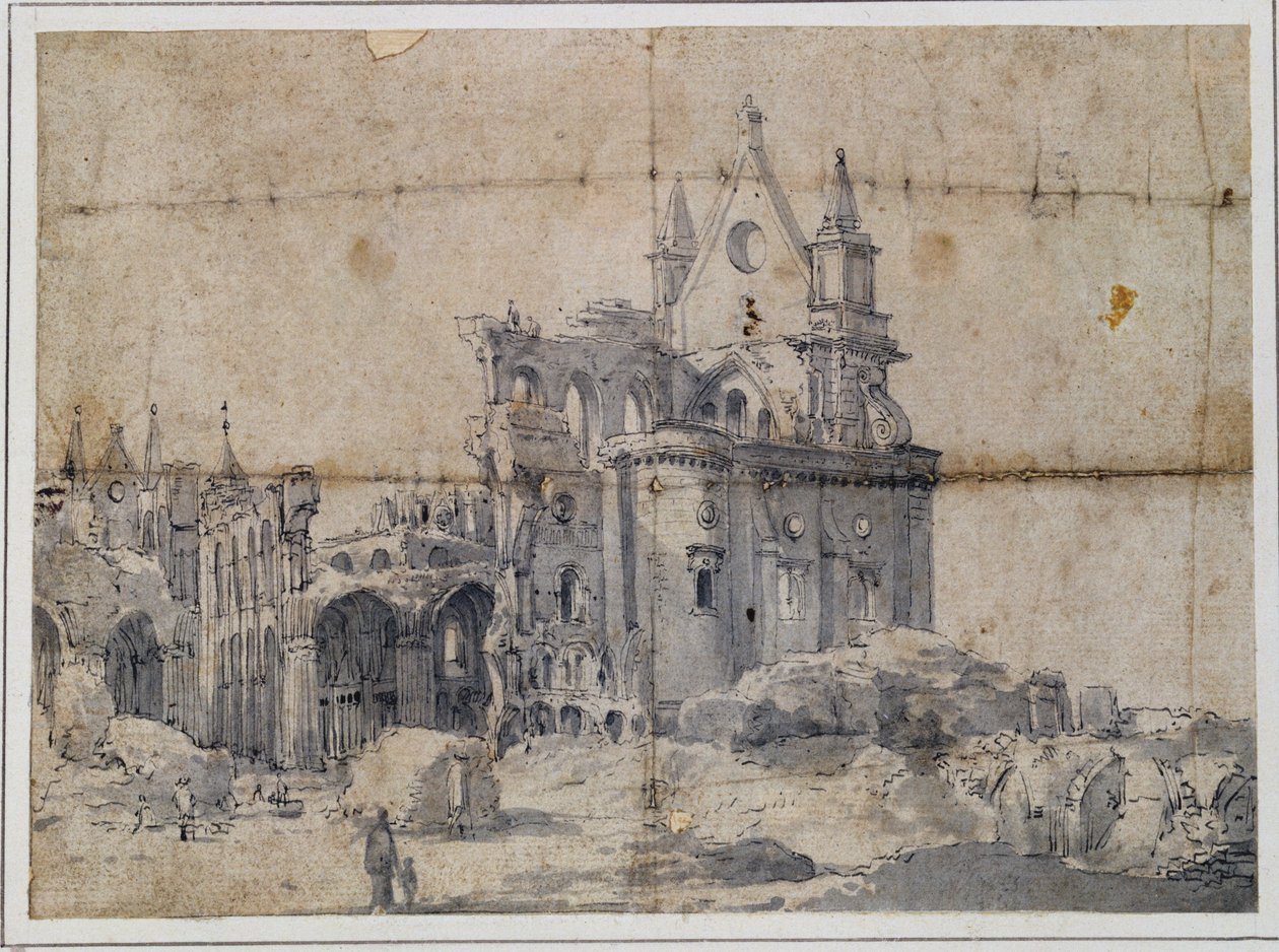 सेंट पॉल कैथेड्रल के खंडहर, c.1673 (कलम और स्याही) द्वारा थॉमस व्याक