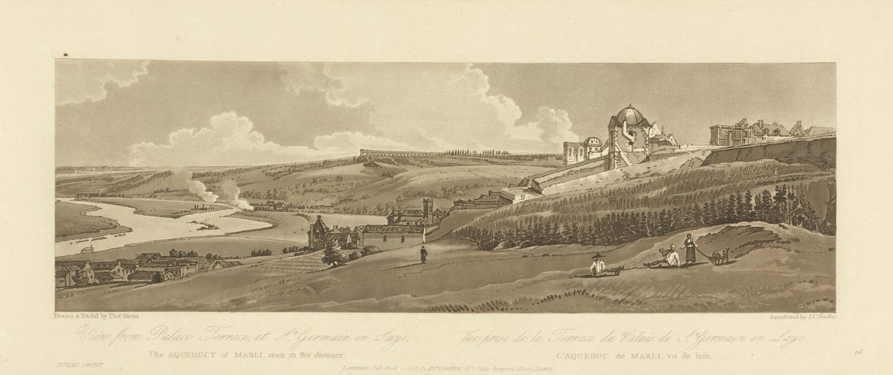 जोसेफ कॉन्स्टैन्टाइन स्टैडलर, 1803 (एक्वाटिंट) द्वारा उत्कीर्ण सेंट जर्मेन एन लेय में पैलेस टेरेस से मर्ली एक्वाडक्ट का दृश्य द्वारा गर्टिन के बाद थॉमस