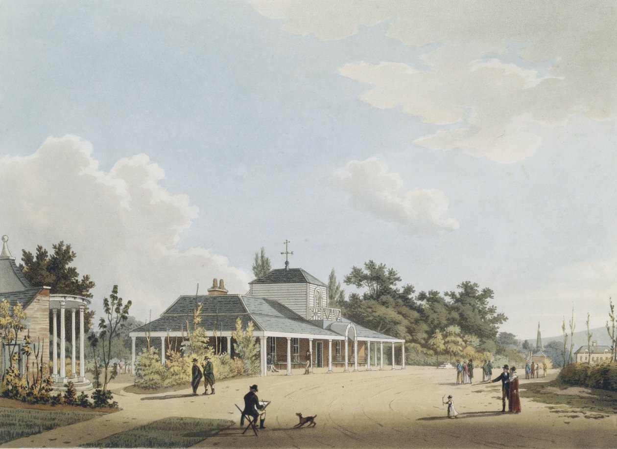 जॉन ब्लेक, 1813 (एक्वाटिंट) द्वारा उत्कीर्ण मोंटपेलियर पंप रूम, चेल्टेनहैम द्वारा हाली के बाद थॉमस