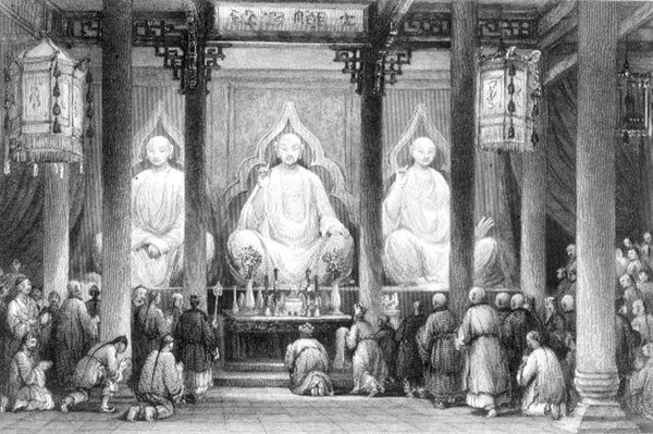 हुनान, कैंटन में महान मंदिर, ए विलमोर द्वारा उकेरा गया (उत्कीर्णन) द्वारा थॉमस (बाद) अलोम