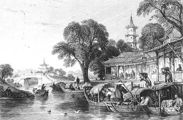 हू-चेन में सिल्क फार्म, जे. टिंगले द्वारा उकेरा गया (उत्कीर्णन) द्वारा थॉमस (बाद) अलोम