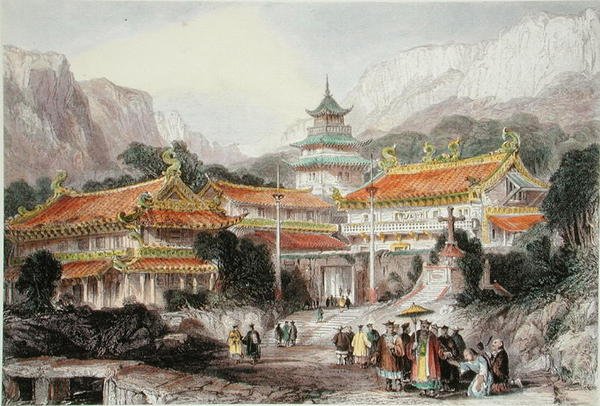 पू-टू, चुसान द्वीप समूह में महान मंदिर, c.1850 (रंग लिथो) द्वारा थॉमस (बाद) अलोम