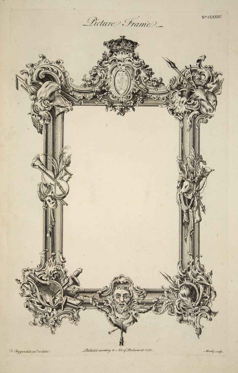 एक पिक्चर फ्रेम, पब के लिए डिजाइन। 1761 (उत्कीर्णन) द्वारा थॉमस (बाद में) चिप्पेंडेल