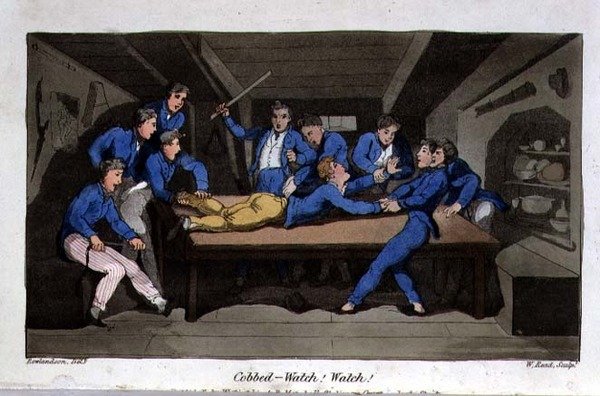 कोबेड - देखो! घड़ी! जॉन मिटफोर्ड (1782-1831) द्वारा 'द एडवेंचर्स ऑफ जॉनी न्यूकम इन द नेवी' की प्लेट डब्ल्यू द्वारा उकेरी गई। पढ़ें द्वारा थॉमस (बाद में) रोलैंडसन