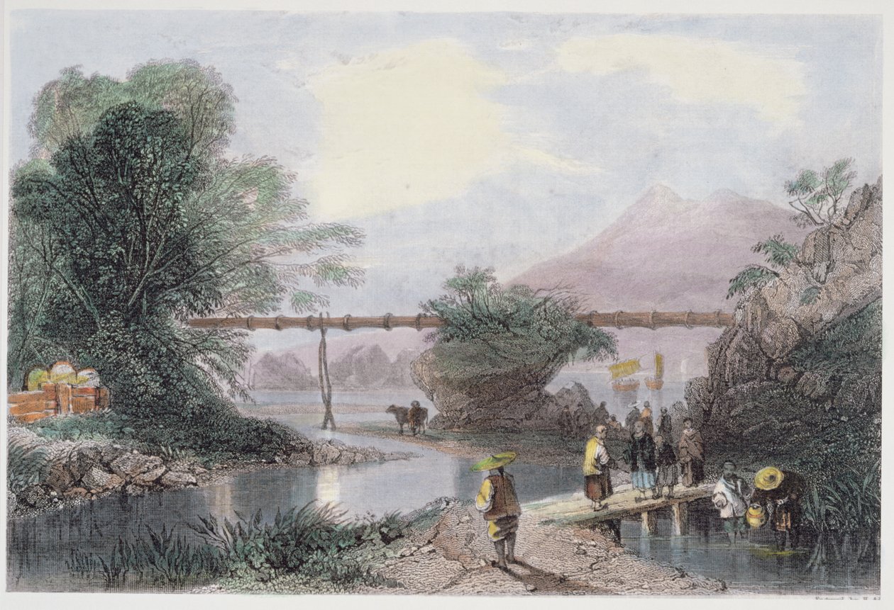 हॉन्गकॉन्ग में बैम्बू एक्वाडक्ट, जॉर्ज न्यूनहैम राइट (c.1790-1877) 1843 द्वारा हेनरी एडलार्ड द्वारा उकेरा गया, &39;चाइना इन सीरीज़ ऑफ सीन्स&39;। द्वारा थॉमस एलोम