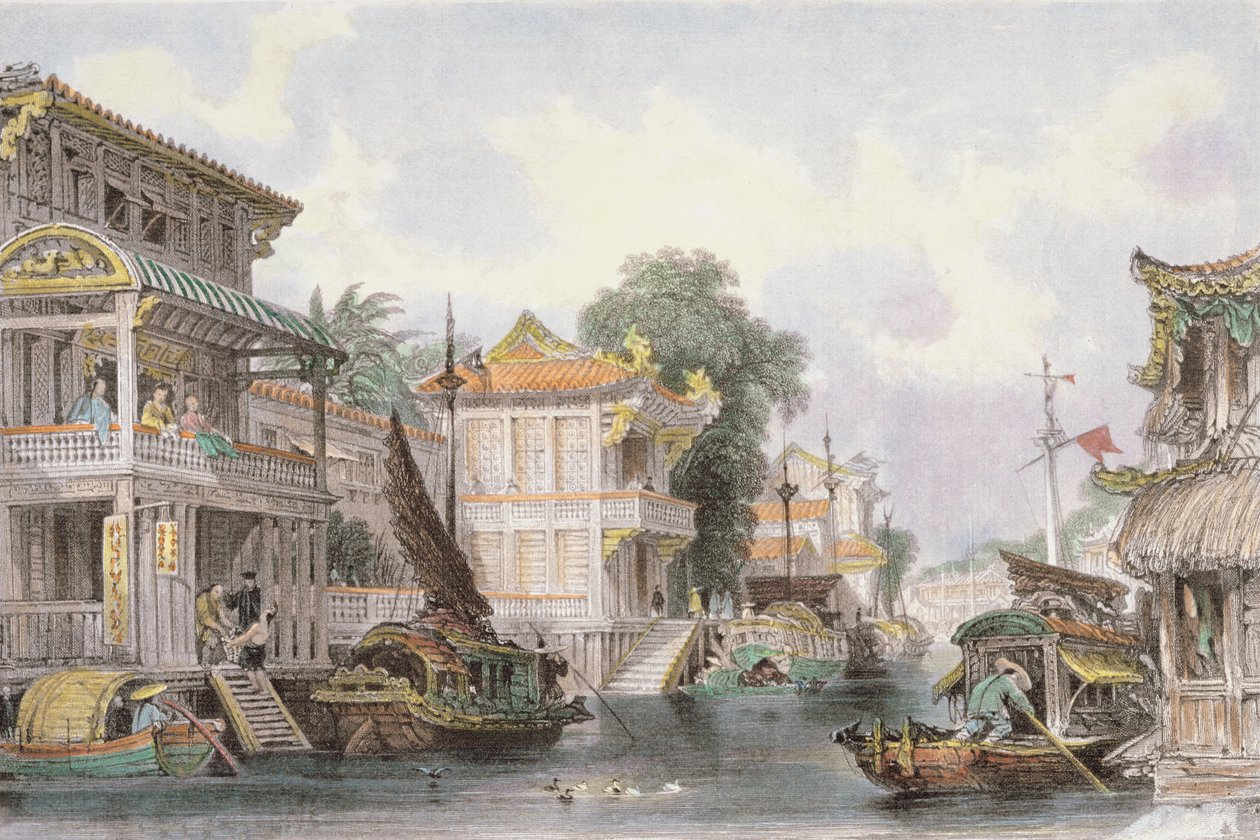 कैंटन के पास होरान नहर पर दृश्य, c.1850 द्वारा थॉमस एलोम
