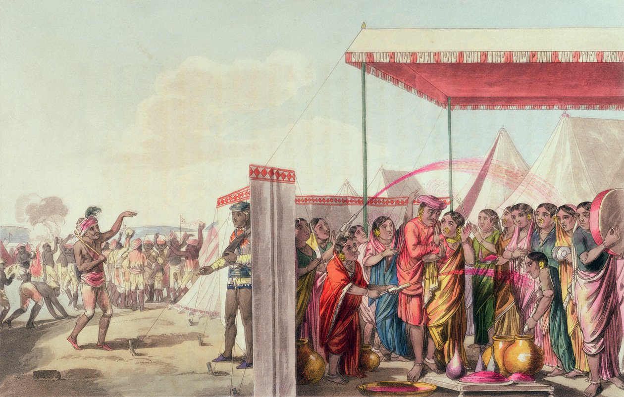 5 अप्रैल 1813 (रंग उत्कीर्णन), &39;ए महरत्ता कैंप&39; से होली खेलते हुए द्वारा थॉमस बैक्सटर