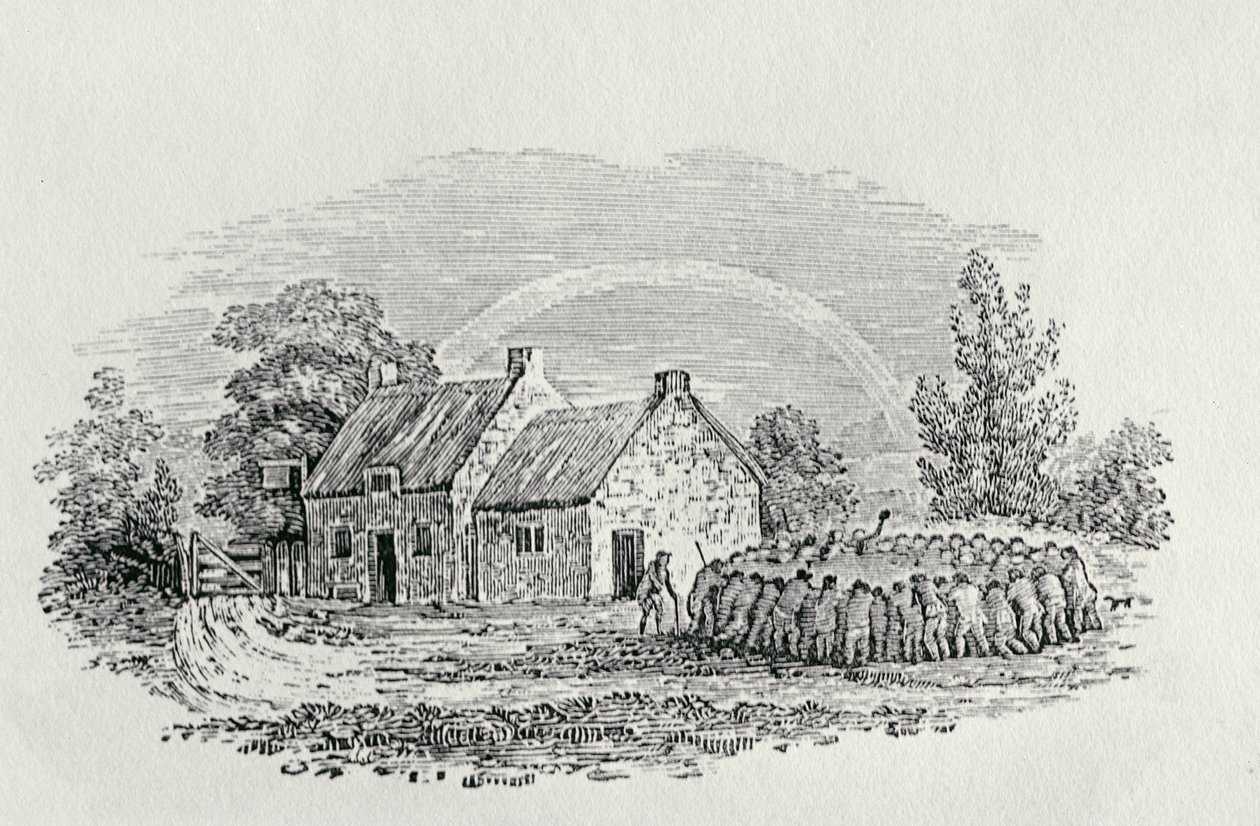 कॉकफाइट आउटसाइड एन इन, c.1801, 'लैंडबर्ड्स' से, 1805 में प्रकाशित (उत्कीर्णन) द्वारा थॉमस बेविक
