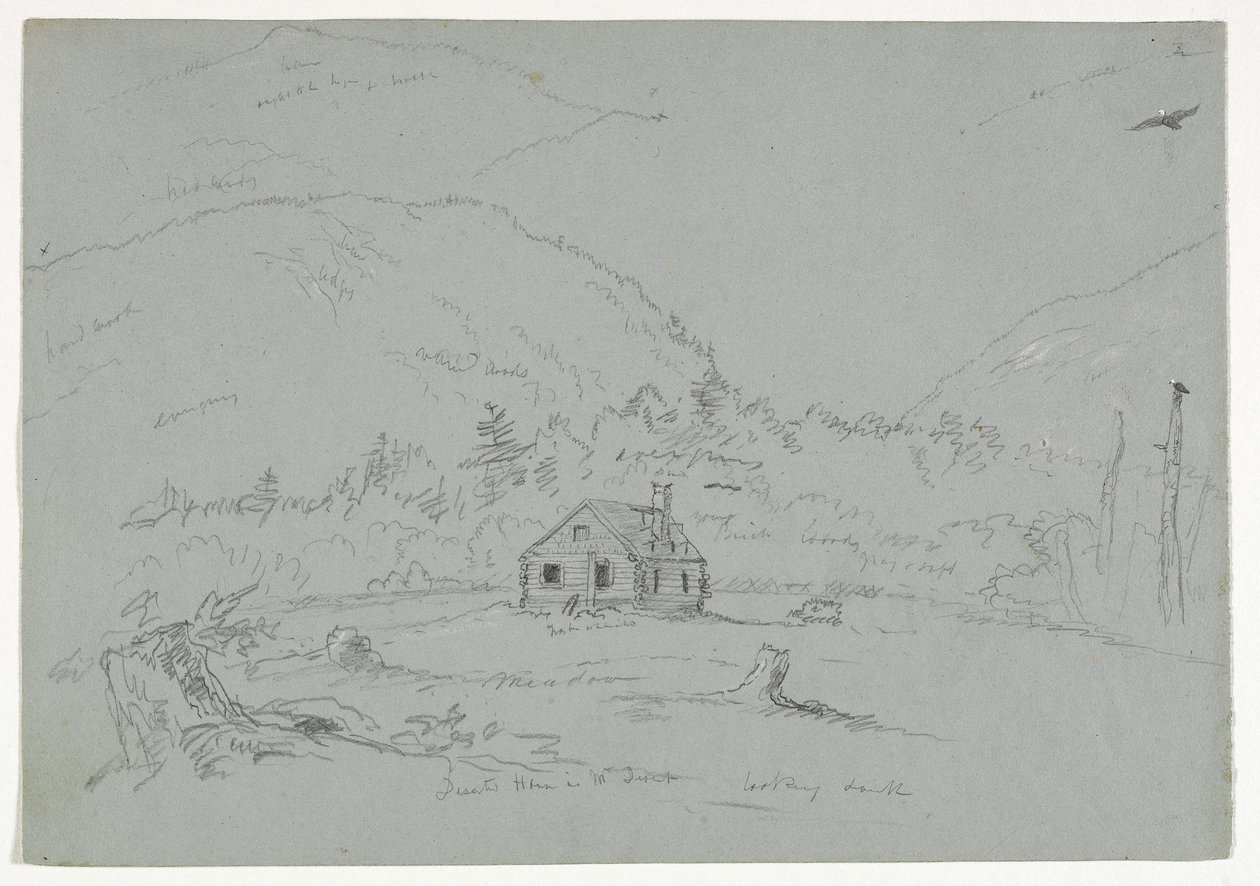माउंट डेजर्ट में घर, c.1844 (कागज पर सफेद क्रेयॉन के साथ ऊंचा ग्रेफाइट) द्वारा थॉमस कोल