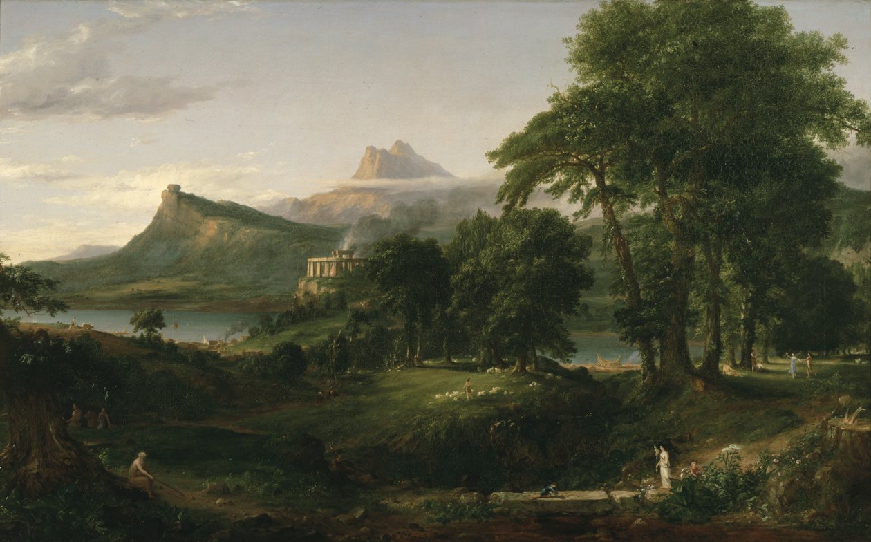 साम्राज्य का पाठ्यक्रम: आर्केडियन या देहाती राज्य, c.1836 (कैनवास पर तेल) द्वारा थॉमस कोल