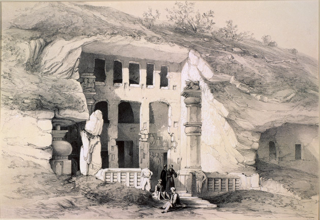 कन्नारी, महान चैत्य गुफा का बाहरी भाग, 1845 द्वारा थॉमस कॉलमैन डिबिन