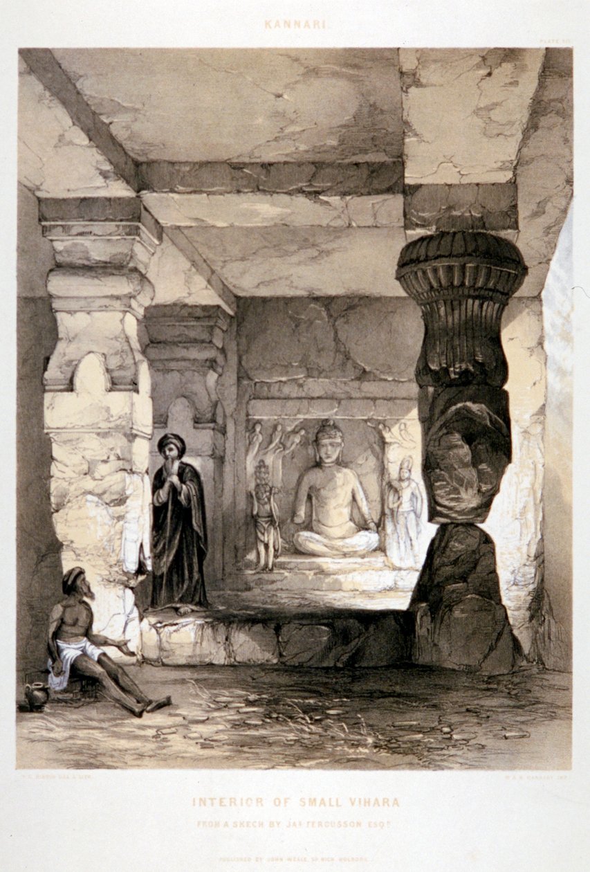 कन्नारी, एक छोटे विहार का आंतरिक भाग, भारत, 1845 द्वारा थॉमस कॉलमैन डिबिन