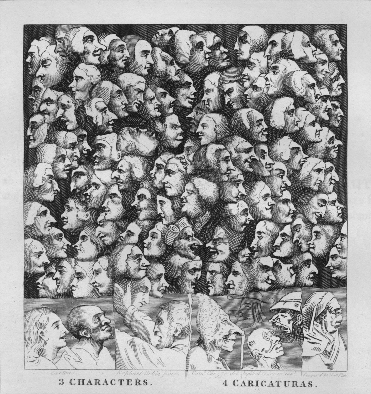 वर्ण और कैरिकट्रास, 1807, 1827। द्वारा थॉमस कुक