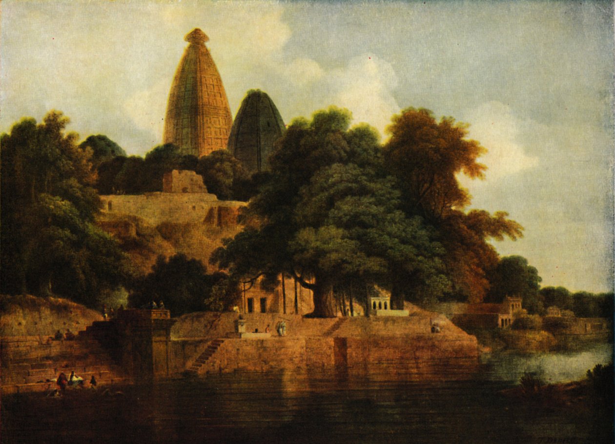 जुम्ना, 1797, 1922 में बिंद्राबंड में हिंदू मंदिर। द्वारा थॉमस डेनिएल