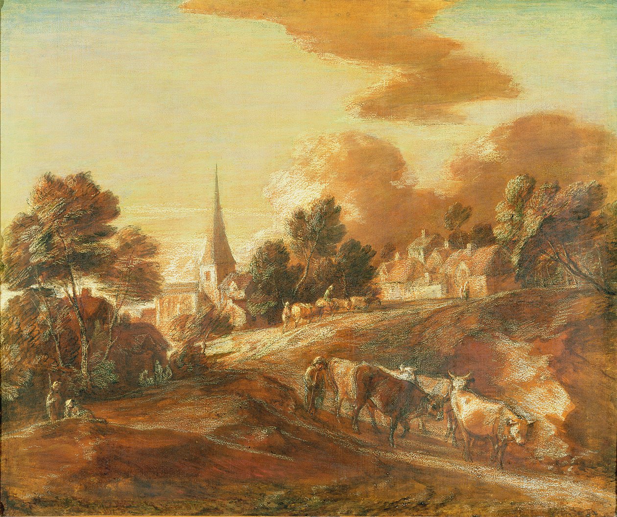 विवाद और मवेशी के साथ एक काल्पनिक वुडेड गांव, c.1771-72 (कैनवास पर कागज पर तेल और मिश्रित मीडिया) द्वारा थॉमस गेन्सबोरो