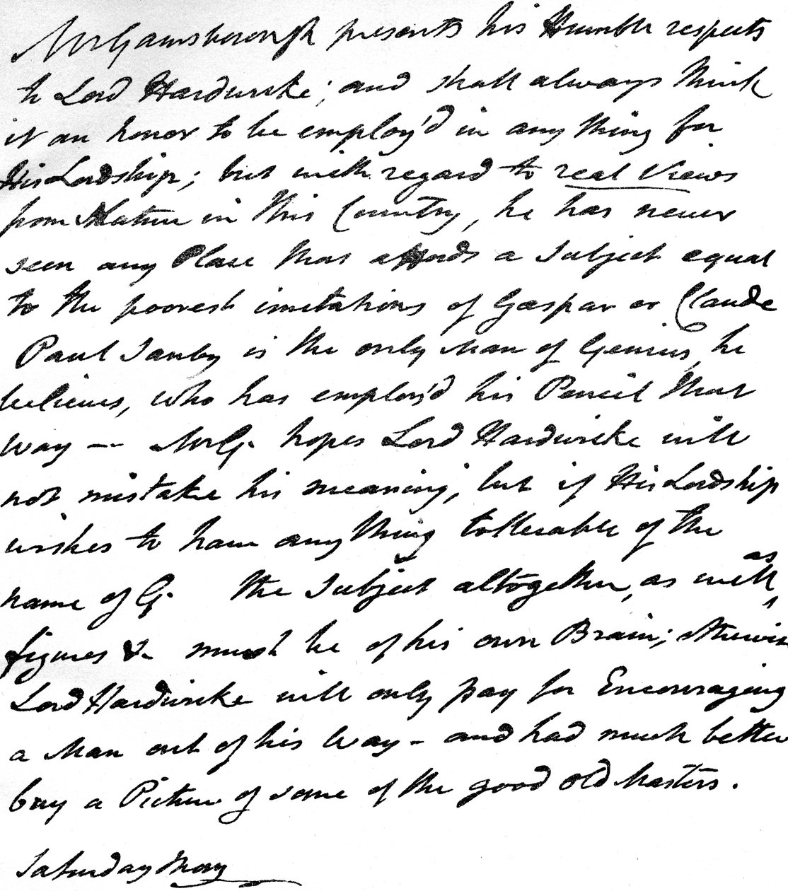 Gainsborough से लॉर्ड हार्डविके को पत्र, इंग्लैंड में प्रकृति और परिदृश्य की पेंटिंग पर अपनी राय सेट करते हुए, c.1760-70 द्वारा थॉमस गेन्सबोरो