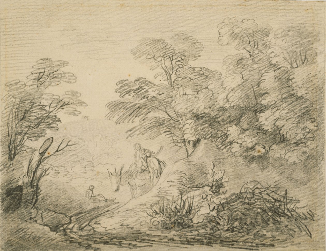 गधा और आंकड़े के साथ जंगली लैंडस्केप, c.1759 (कागज पर ग्रेफाइट) द्वारा थॉमस गेन्सबोरो