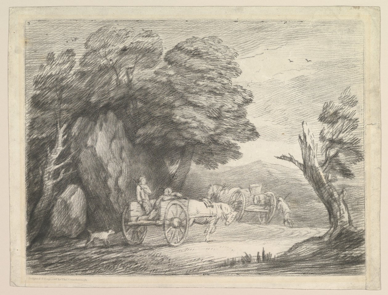 दो देश की गाड़ियां और आंकड़े वाली वुडन लैंडस्केप, 1 अगस्त, 1797। द्वारा थॉमस गेन्सबोरो